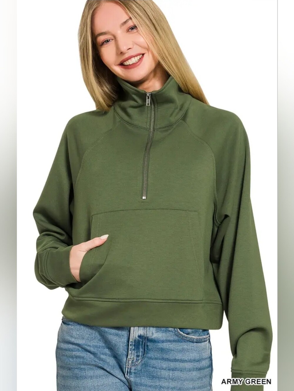 Zenana Outfitters Olive Green Half-Zip Pullover